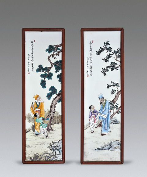 王琦款人物瓷板画一对