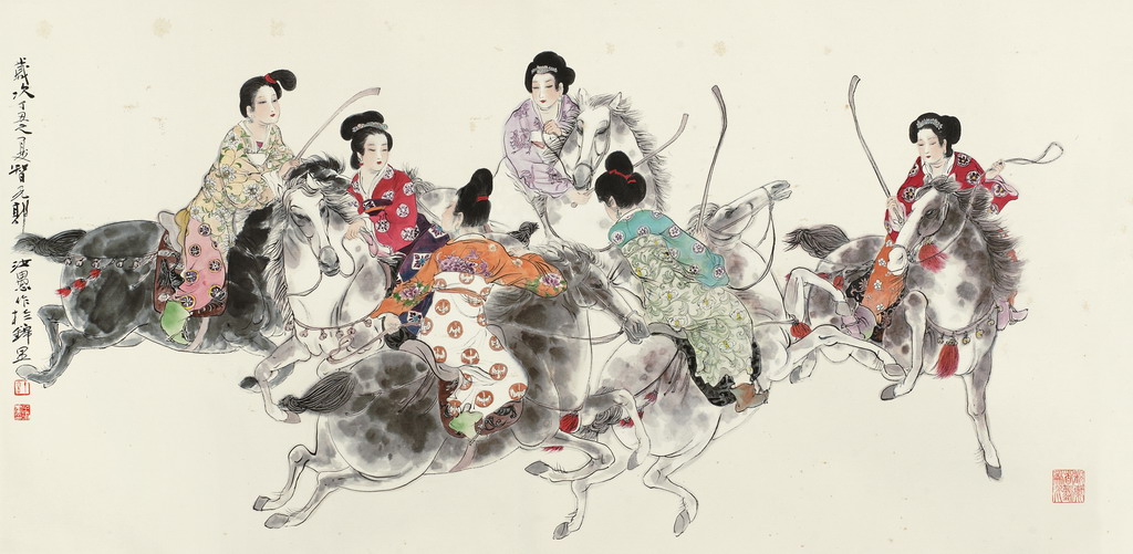 仕女与马图