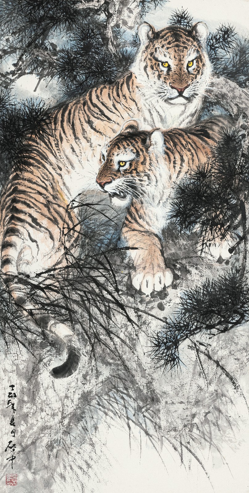 伍启中 1987年作 虎虎生威 立轴