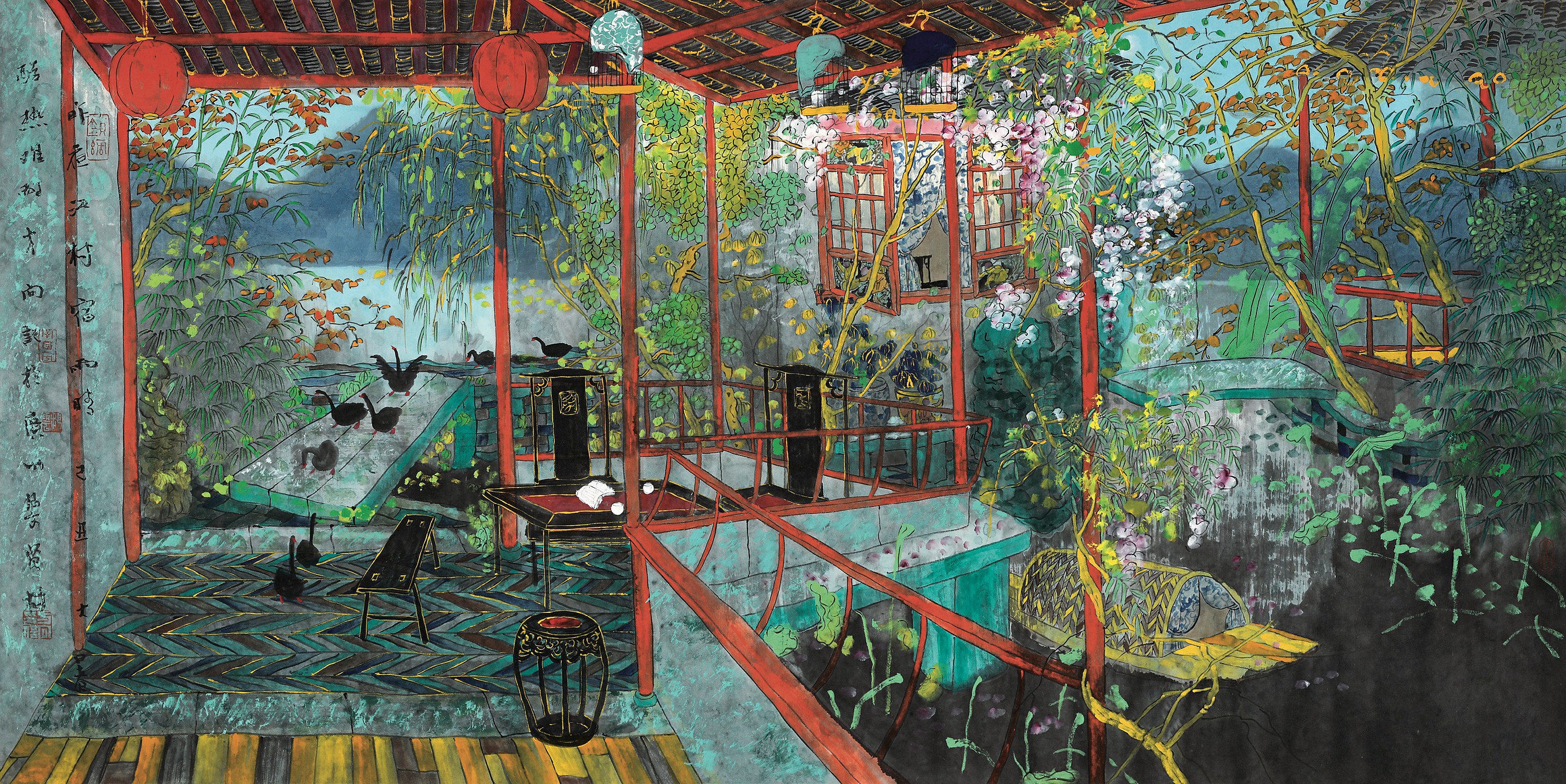 方向 2009年作 江村宿雨 镜心